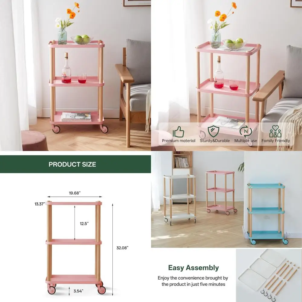 

Тележка для хранения на колесиках, 3-х уровневый органайзер для ванной комнаты, мобильный стеллаж, металлическая стойка для универсальной тележки с рамой из бука для Ki