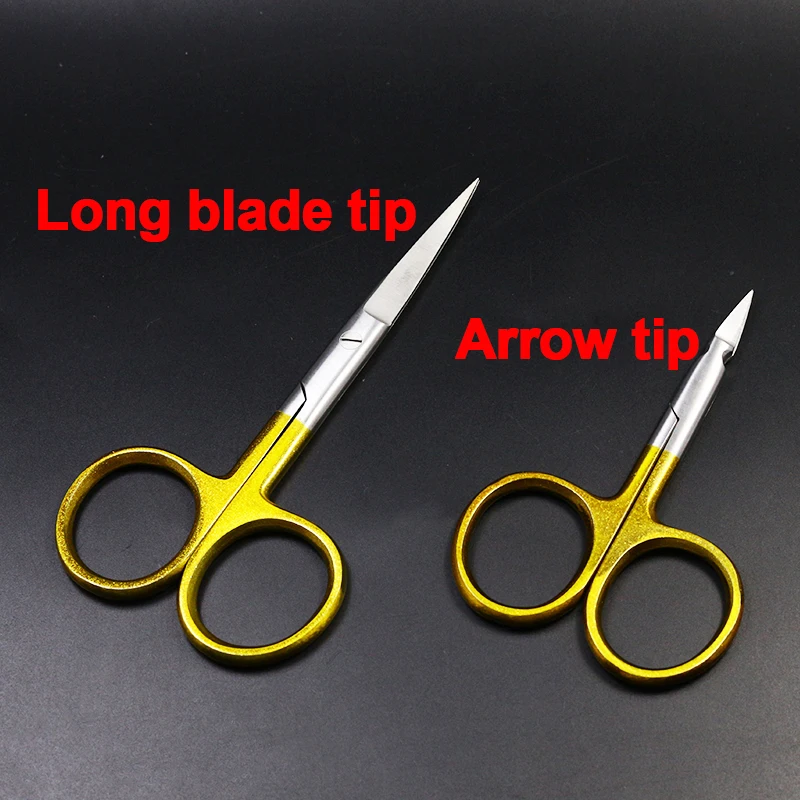 Hot 1pcs hard&super sharp fly tying scissors with arrow point or long heavy straight blade fly fishing tools for precise cutting