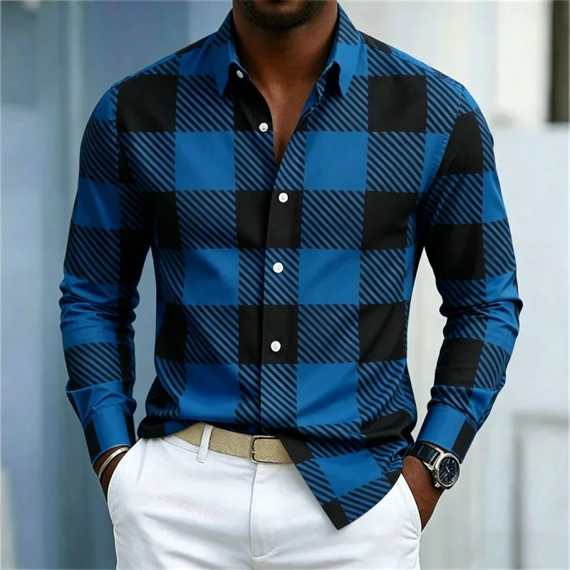 Men's High-Quality Red and Black Checkered Contrasting Shirt, Street Style Casual Slim Fit Shirt, Comfortable Men's Clothing