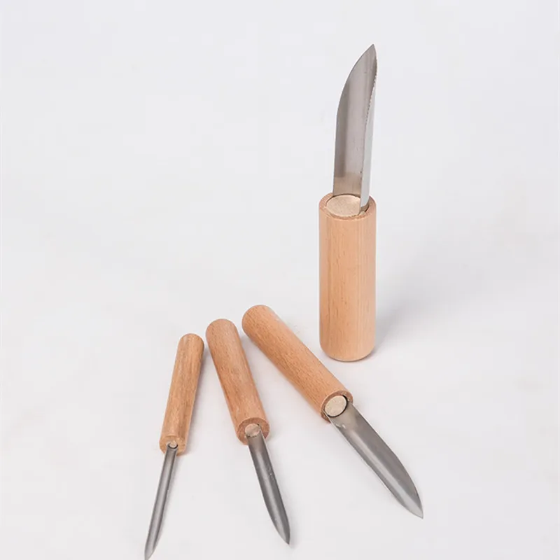 Pottery Tool Puncher 4 Pieces/set Stainless Steel Head Wooden Handle Semicircle/circle Turn Hole Punching Chisel Grooving Tool view 4