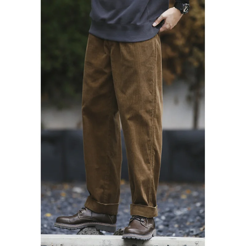 

Corduroy Men's Loose Straight Tube Wide Leg Pants Cotton Casual Tooling Trousers Outdoor Hiking Camping Travel Cargo Clothes