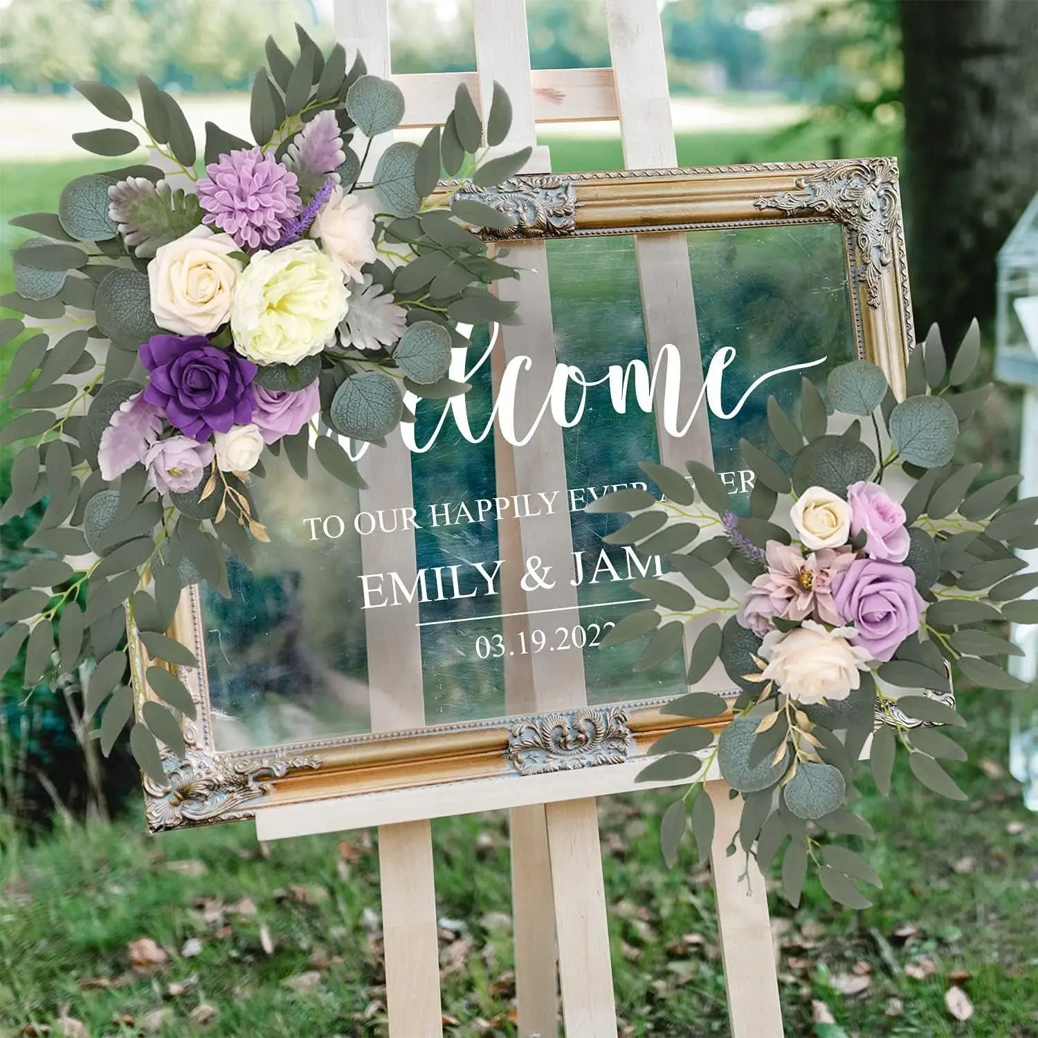 Yannew Spring Wedding Welcome Sign Flowers Artificial Floral Swags for Rustic Wedding Backdrop Reception Ceremony Decoration