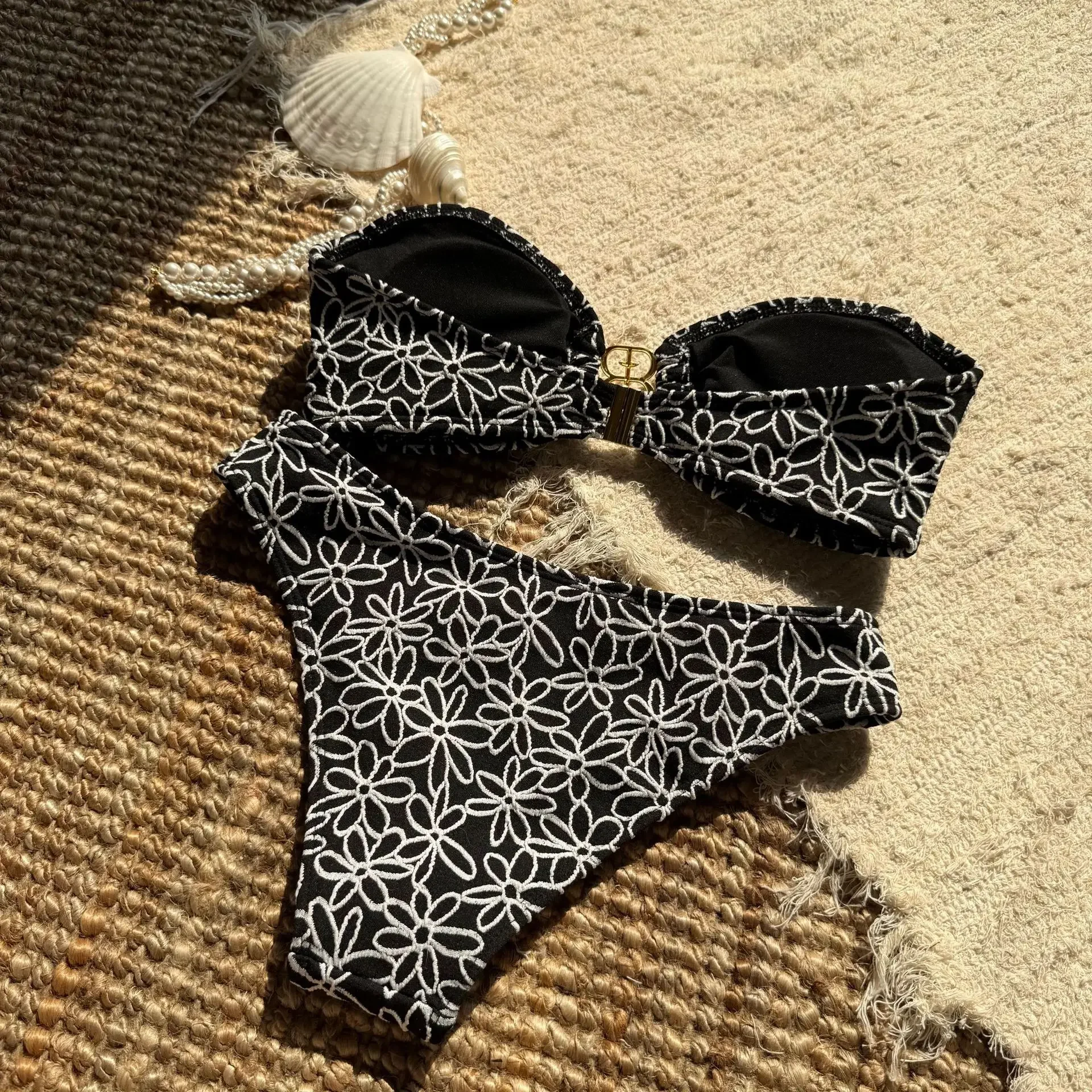 Sexy flor padrão bandeau biquinis define duas peças de metal maiôs maiô terno de natação biquini tankini trikini