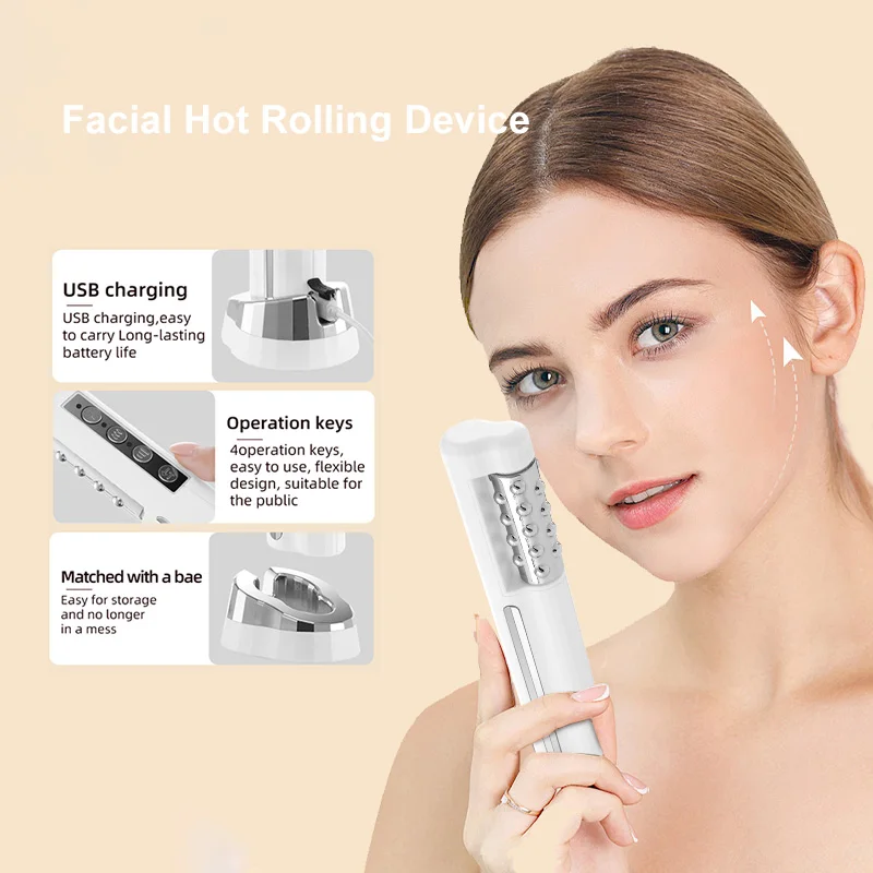 Vendita calda 360 Rotazione Rullo di riscaldamento EMS Strumenti per massaggiatore facciale Macchina facile Rotolo di massaggio da viaggio Dispositivo per la cura della pelle Regalo Donna