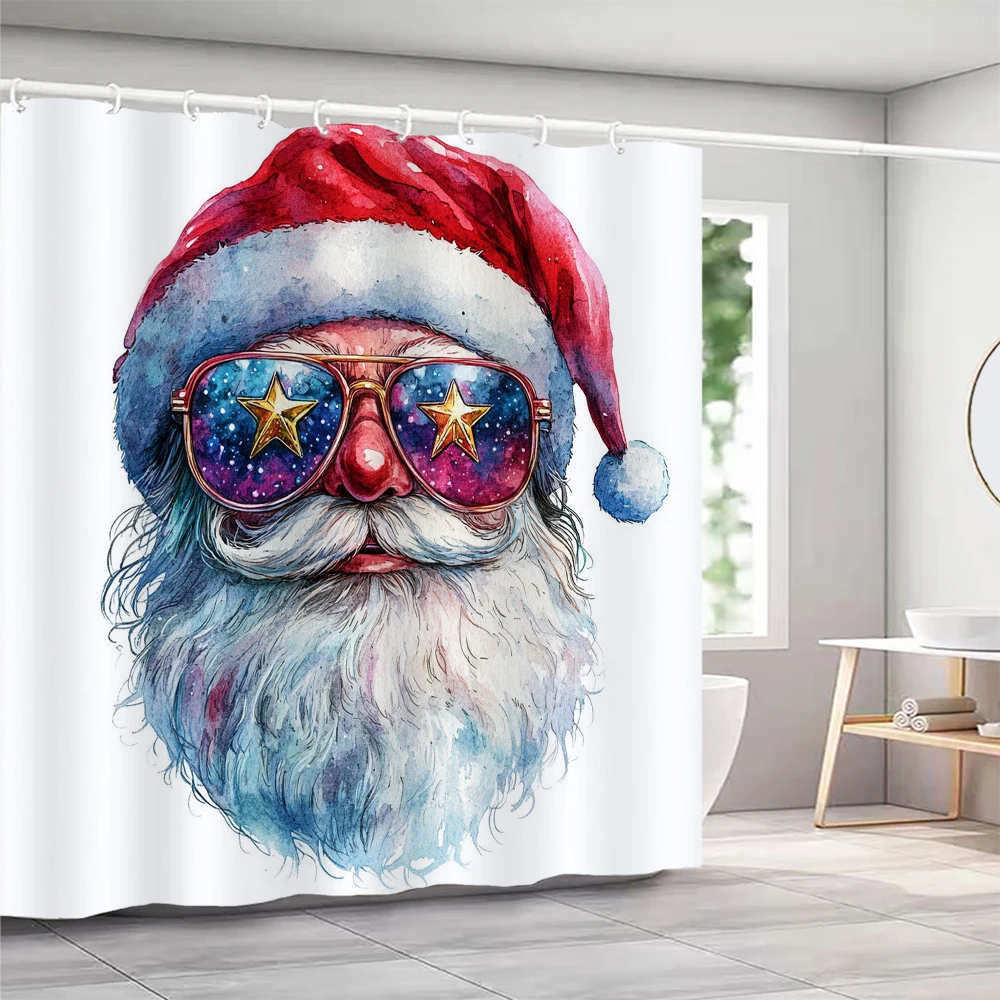 

Christmas Santa Claus Snowman Print Bathing Curtain Bathroom Shower Curtain With Hooks bathroom home decor and accessories