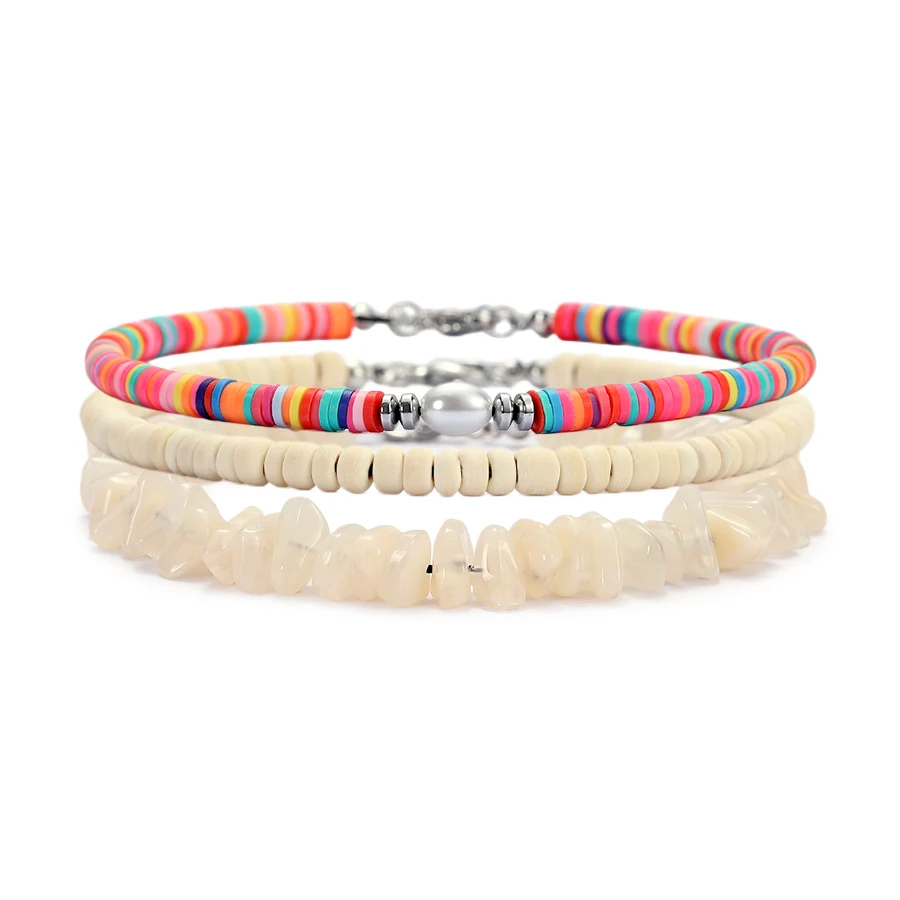 Noter Bohemian 3-teiliges Damen-Fußkettchen aus ausgewähltem Holz, Poly-Cay-Fußarmband, Strandurlaub, vielseitiges Zubehör, Schmuck, Geschenk – Detail 4
