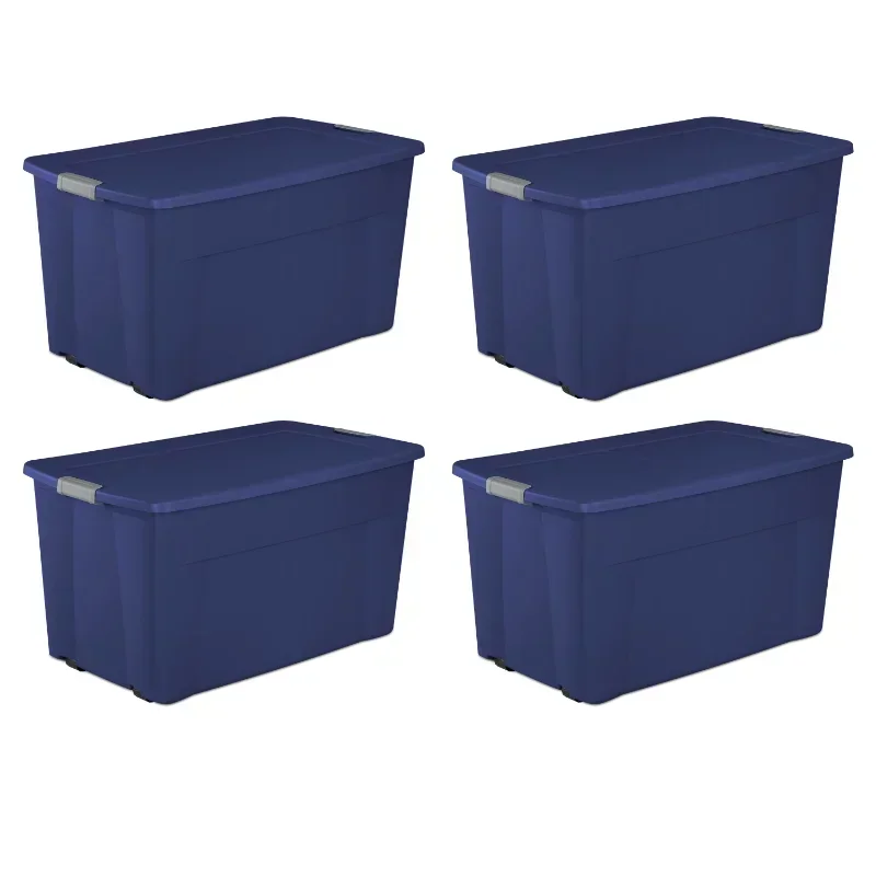 Sterilite 45 Gallon Wheeled Latch Tote Plastic, Stadium Blue, Set of 4