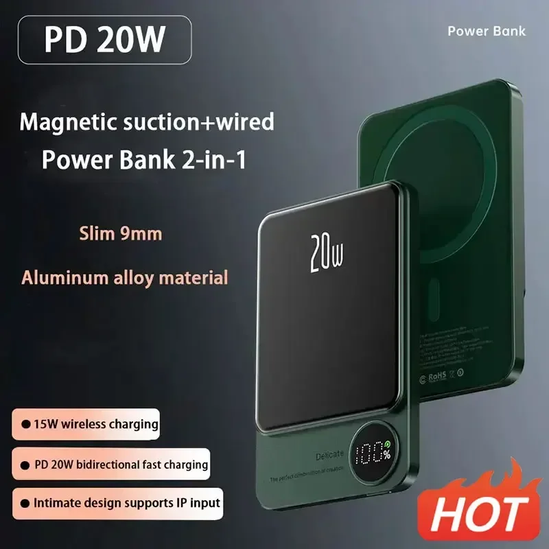 

High-Quality Power Bank 50000mAh Wireless Strong Magnetic External Battery Fast Charge Portable Powerbank PD 20W For iPhone 14