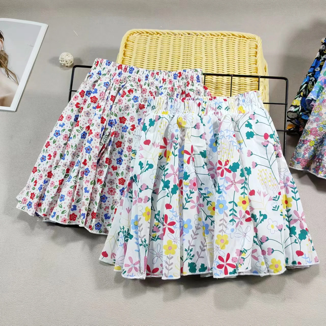 Girl's Cotton Floral Princess Hundred Fold Skirt Sweet Big Girl Tutu Skirt Elastic Waist Mini Skirt, Children's Skirt