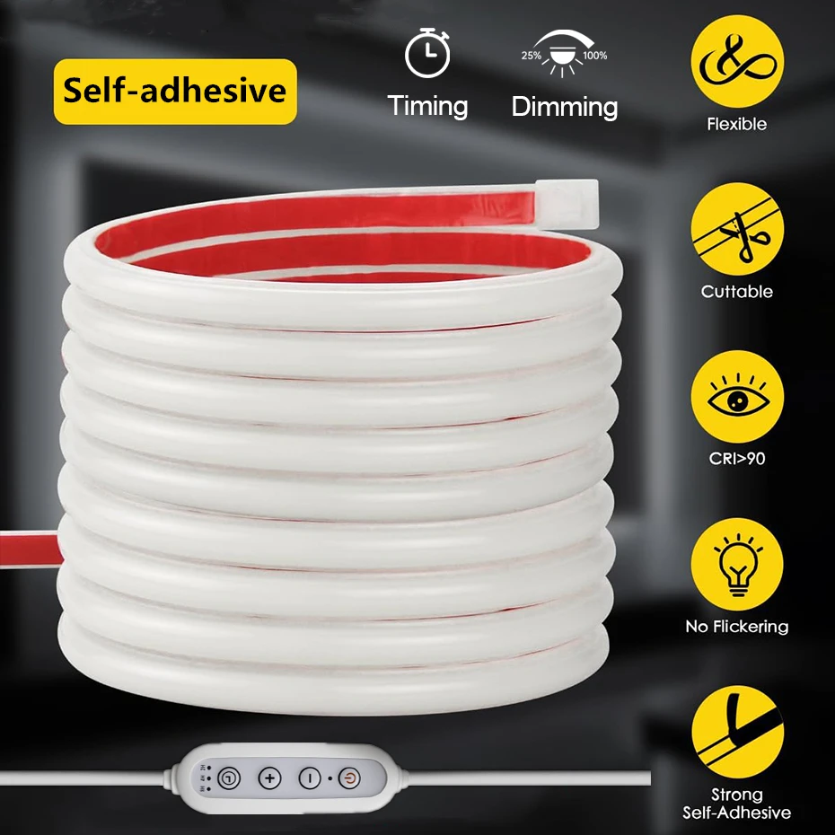 Dimbare COB Led Neon Strip 220V Zelfklevende Led Tape Timmer Dimmer EU AU UK plug Waterdichte Flexibele Lint Led Lichtslang