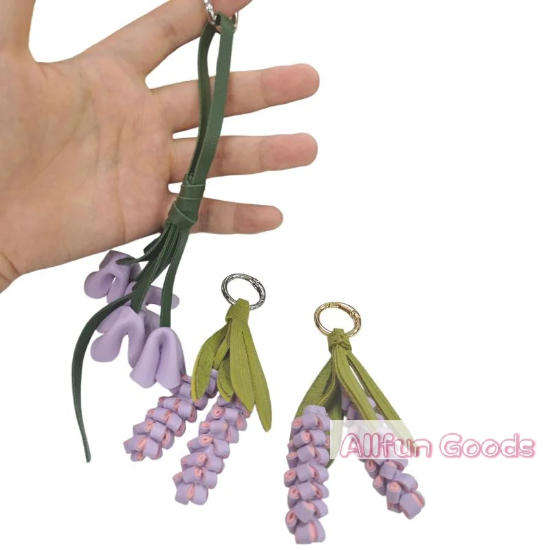 1Pcs Purple Lavender Osmanthus Flower Keychain Cute PU Leather Floral Bag Accessories For Lovers/Realistic Flower/Good Gift