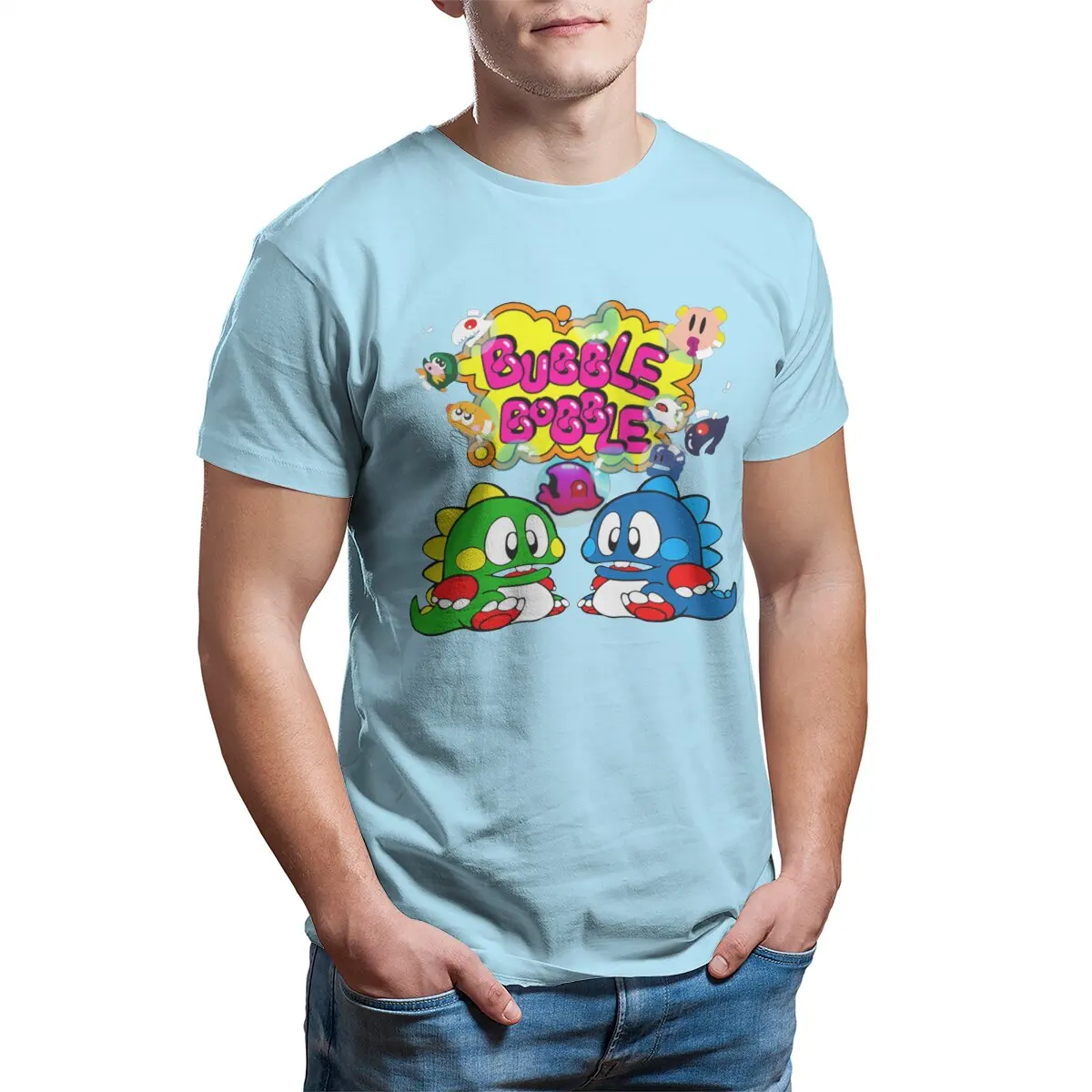 Bubble Bobble printed t-shirt for men 100% Cotton 80s nostalgia computer game cute dragon Retro videogames graphic tees