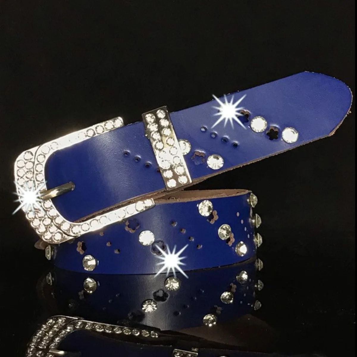 Women Genuine Leather Buckle Belt Cowhide Waistband Fashion Leopard Print Pants Strap Rhinestone Crystal Belt