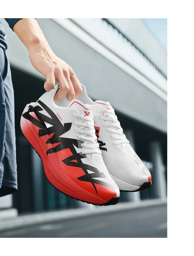 Herren-Laufschuhe, atmungsaktive Sportschuhe, Outdoor-Jogging-Sneaker, dicke Dämpfung, Mesh-Material, Carbon-Platte, rutschfest, für Marathon, Fitnessstudio und Training. – Detail 3