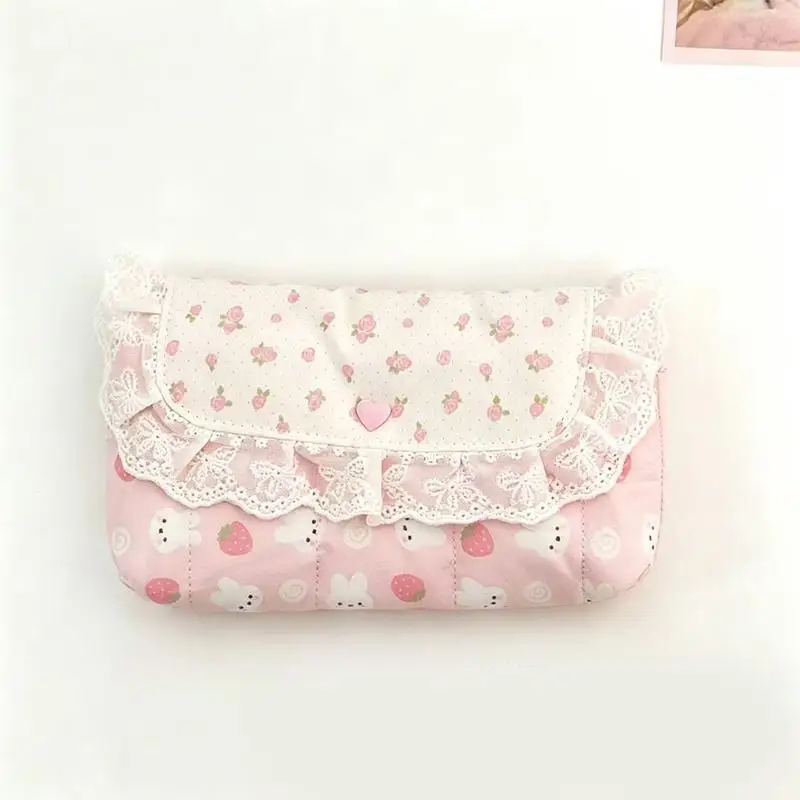 1 Stück Rosa Karierte Spitzen-Aufbewahrungstasche mit Polka-Dot-Schleife, Niedliche und Stilvolle Klapp-Make-up-Tasche für Mädchen, Mittelschülerinnen – Detail 5