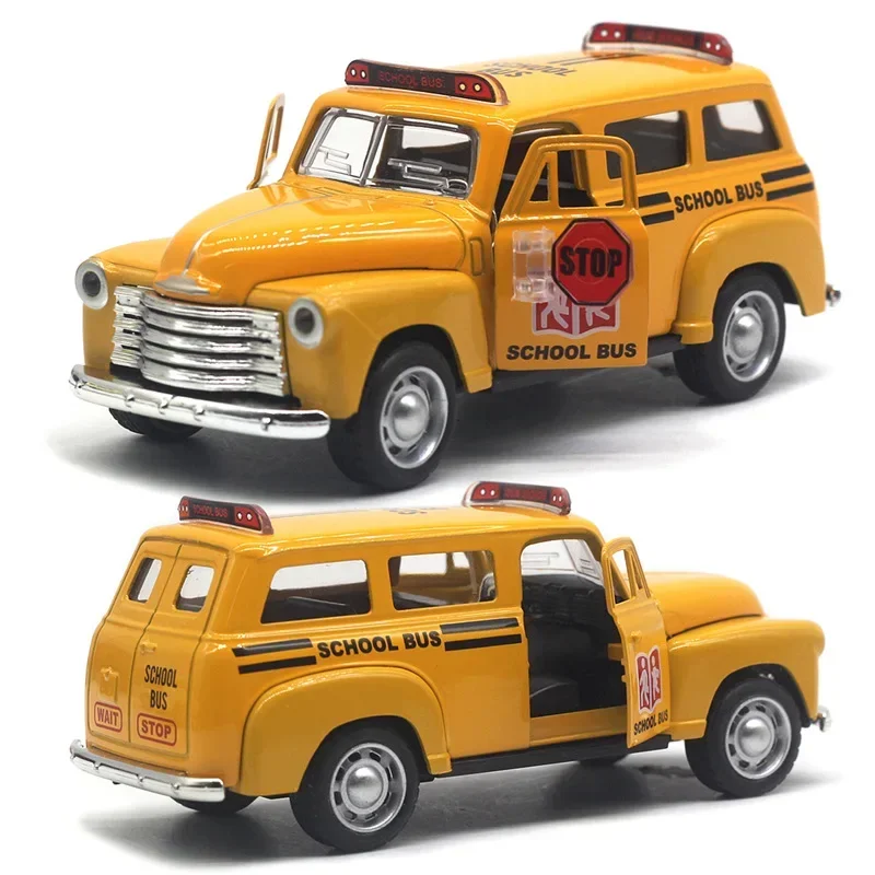 

1:32 сплав Chevrolet, школьный автобус, классическая винтажная модель автомобиля, имитационная модель школьного автобуса, звуковая и световая детская игрушка