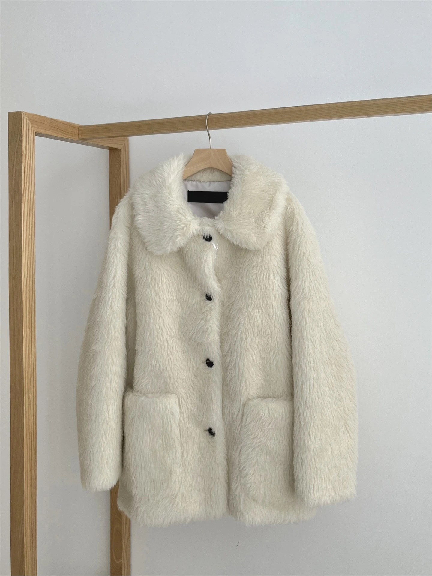 جاكيت فرو سميك كبير الحجم للشتاء من بريون، تصميم فضفاض كاجوال، مزيج من البوليستر والصوف، أكمام طويلة، ياقة بولو، مقاس عادي #3