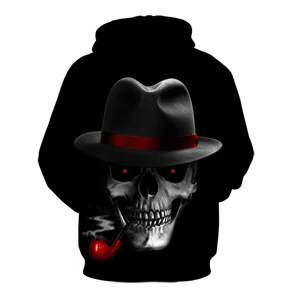 Smoking in a Suit and Hat Skull Sweatshirt Hoodies Casual 3D Print Fashion Sweatshirt Fashion Long Sleeve Hooded Mens Clothing