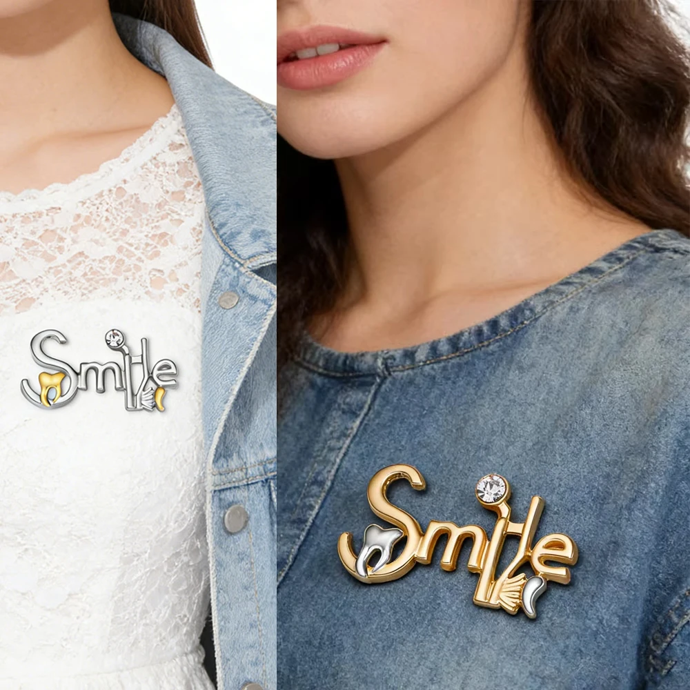 Catuni Smile Dentist Brooch Interesting Diamond Engraved Letter Badge Clothing Bag Hat Fine Jewelry Dentist Nurse Gift Set