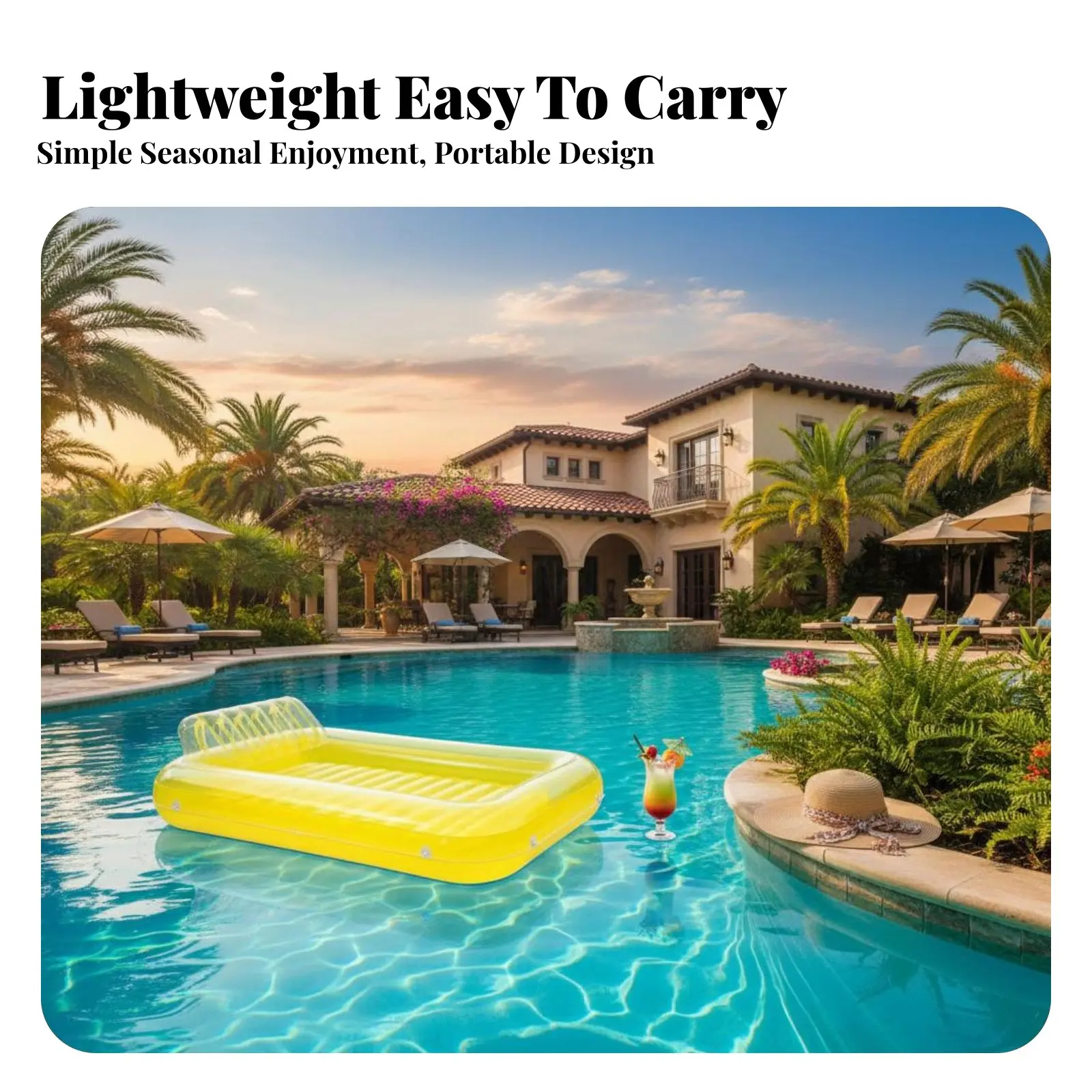 Aufblasbare Poolliege, Wasserliege mit Kissen, Rechteckiges Wasserbett, Tragbar