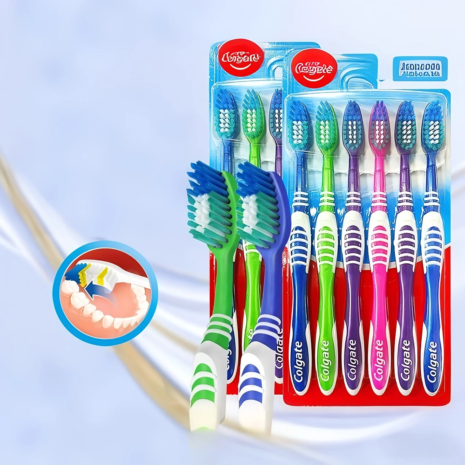 Colgate 6PCS Adult Daily Toothbrush Medium Hard Bristles Multi Purpose Household Travel Oral Cleaning Goods