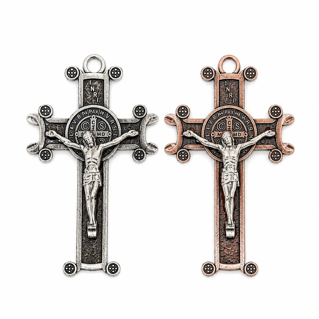 5Pcs St Benedict Crucifix Large Zinc Alloy Pendant Vintage Jesus Cross Charms DIY Rosary Necklace Jewelry Accessories
