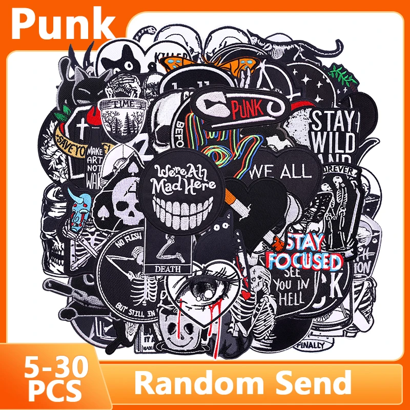 5-30 PCS Random Mixed Punk Series Embroidered Patches For Clothing DIY Sewing Patch Iron On Patches On Clothes Fusible Applique
