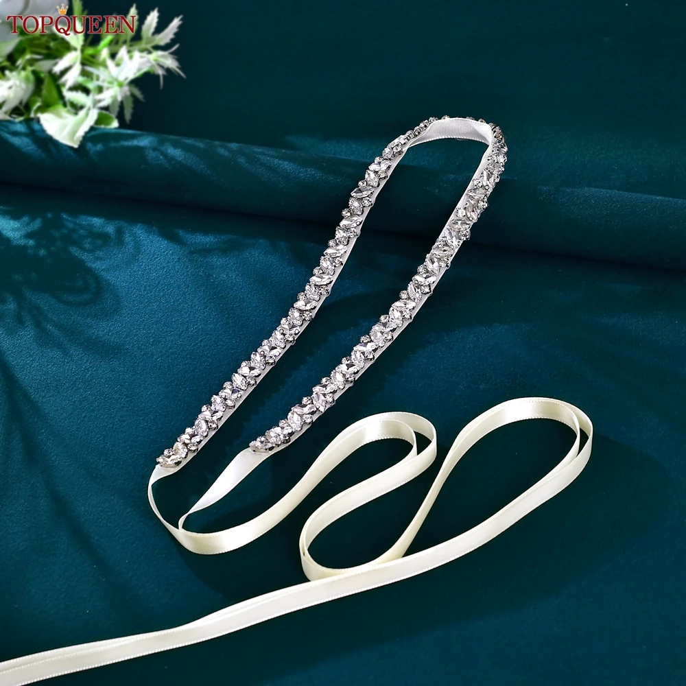 

Тонкий свадебный пояс TOPQUEEN, свадебный пояс для невесты, женский блестящий пояс для платья, пояс для свадебного платья, пояс-накидка для платья S404