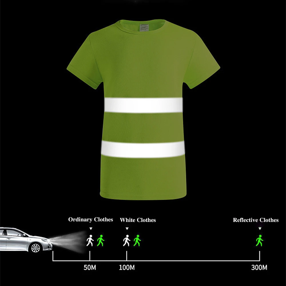 High Visibility Reflective Safety Work T-shirt Fluorescent Yellow Breathable Construction Night Running Cycling Clothes Workwear