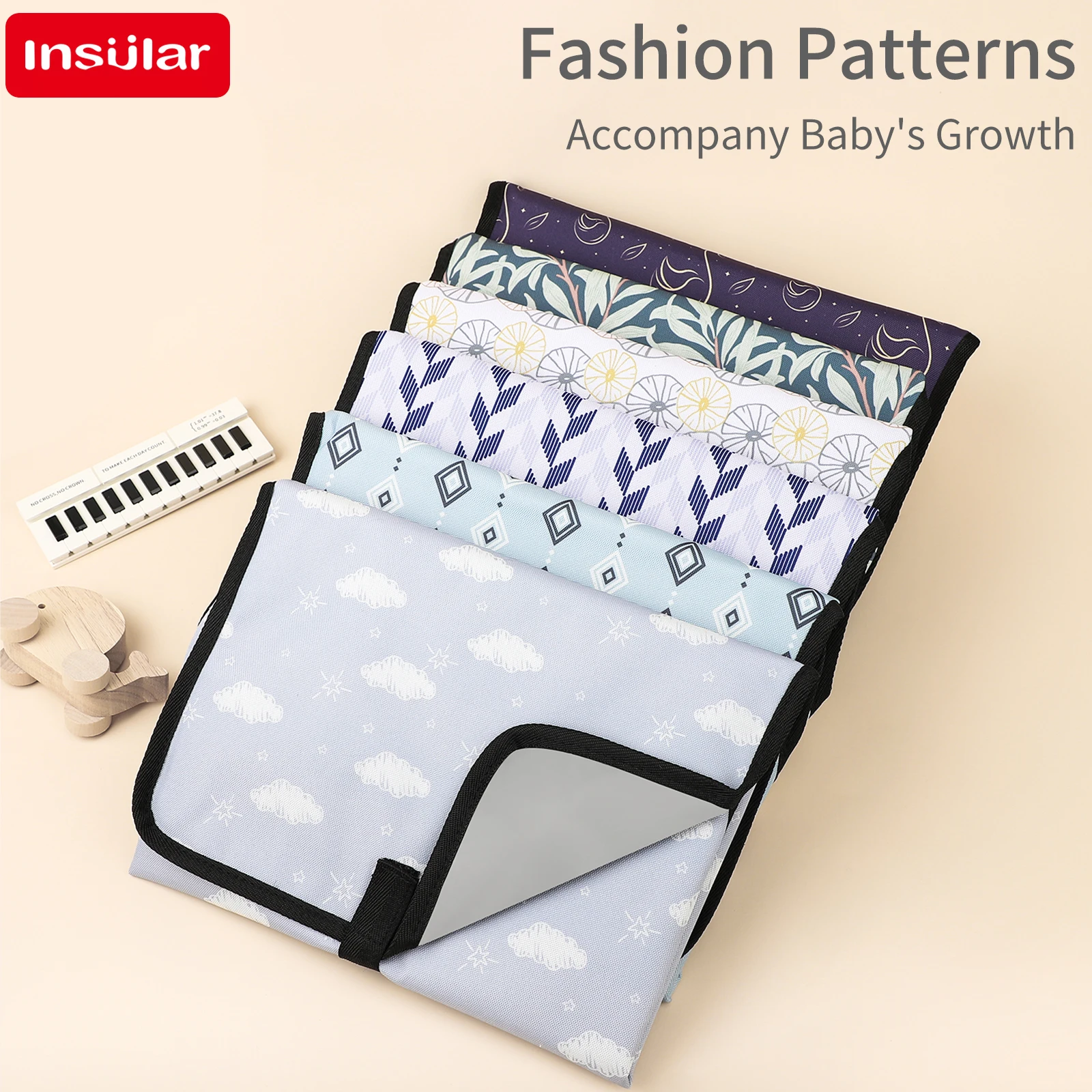 Insular Changing Diaper Pad Outdoor Easy to Storage Foldable Safe Waterproof Cushion Portable Diaper Mat Convenient 0-2Y
