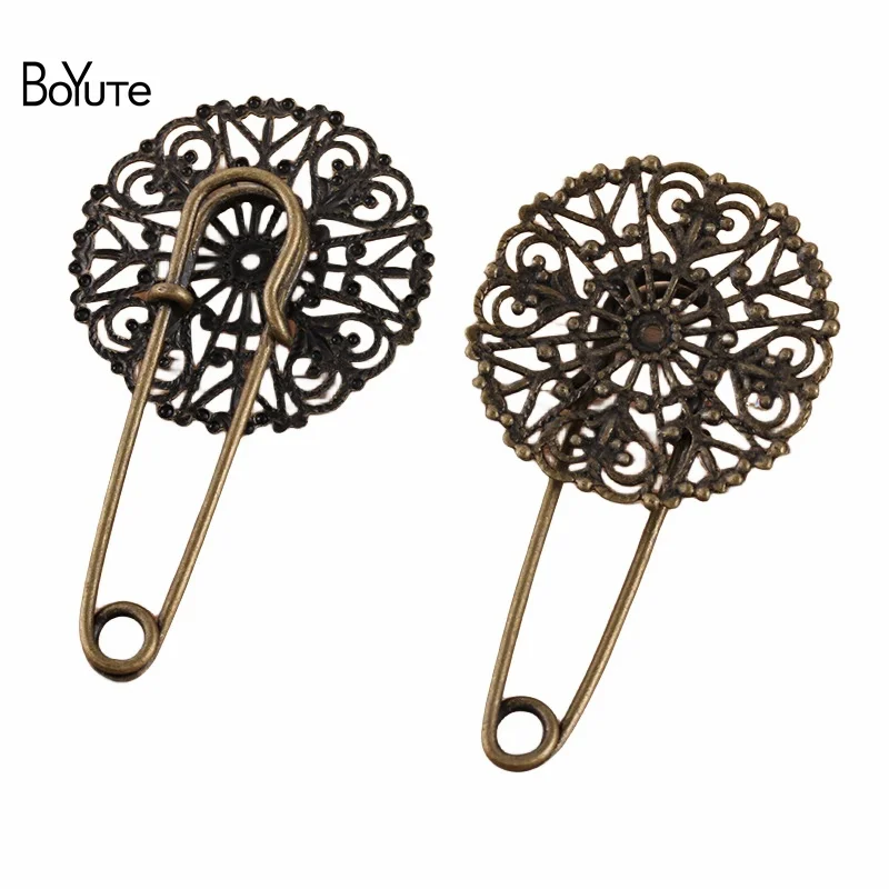 BoYuTe Custom (200 Pieces/Lot) 31MM Filigree Flower Brooch Base Factory Supply Diy Jewelry Accessories