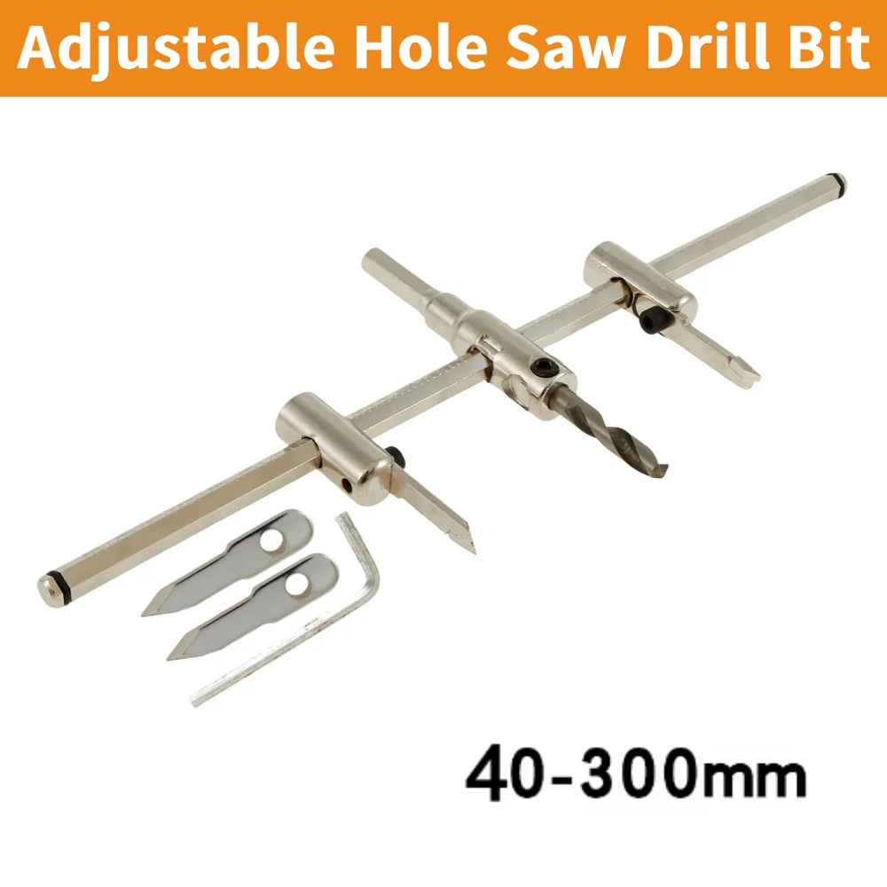 

Круглая кольцевая пила, регулируемое сверло 40-300 мм, тип самолета, сверла для деревянных отверстий, пила, резак, аккумуляторные деревообрабатывающие инструменты из фанеры