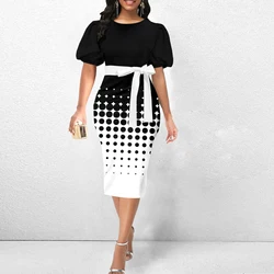 Plus Size Polka Dot Print Dress, Casual Crew Neck Short Sleeve Belted Dress, Women's Plus Size Clothing