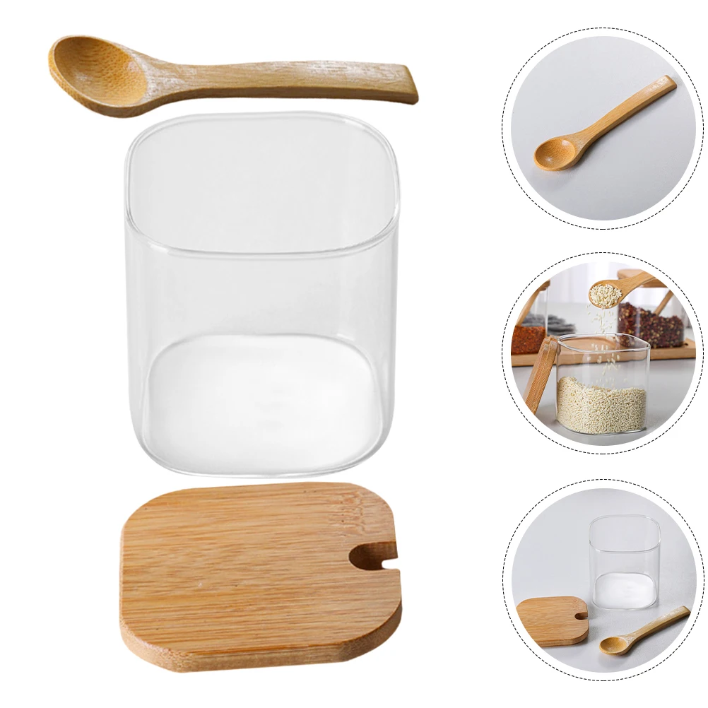 

Glass Seasoning Jar Set Condiment Spice Container With Lid Wooden Spoon Salt Storage Jar Household Kitchen Organizer