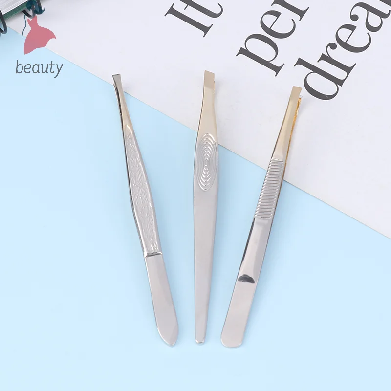 1PCS Eyebrow Tweezers Facial Hair Removal Clip Stainless Steel Flat Slant Tip Eyebrow Eyelash Makeup Tweezer Beauty Tools