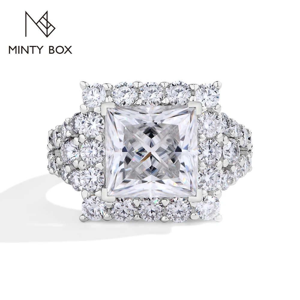 MINTYBOX Princess Cut 6.0CT Moissanite Rings S925 Sterling Silver Luxury Sparkling Engagement Wedding Promise Jewelry for Women