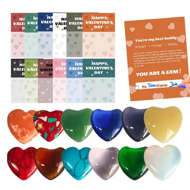 Valentine Exchange Party Favors 24 pre filled Valentine's Day cards with heart-shaped gems for school classroom gatherings