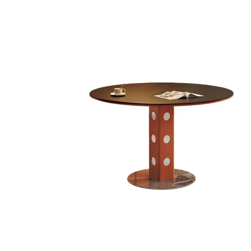 wood full support baseplate rock slab dining table Small apartment dining table Home retro style round table Negotiate Others