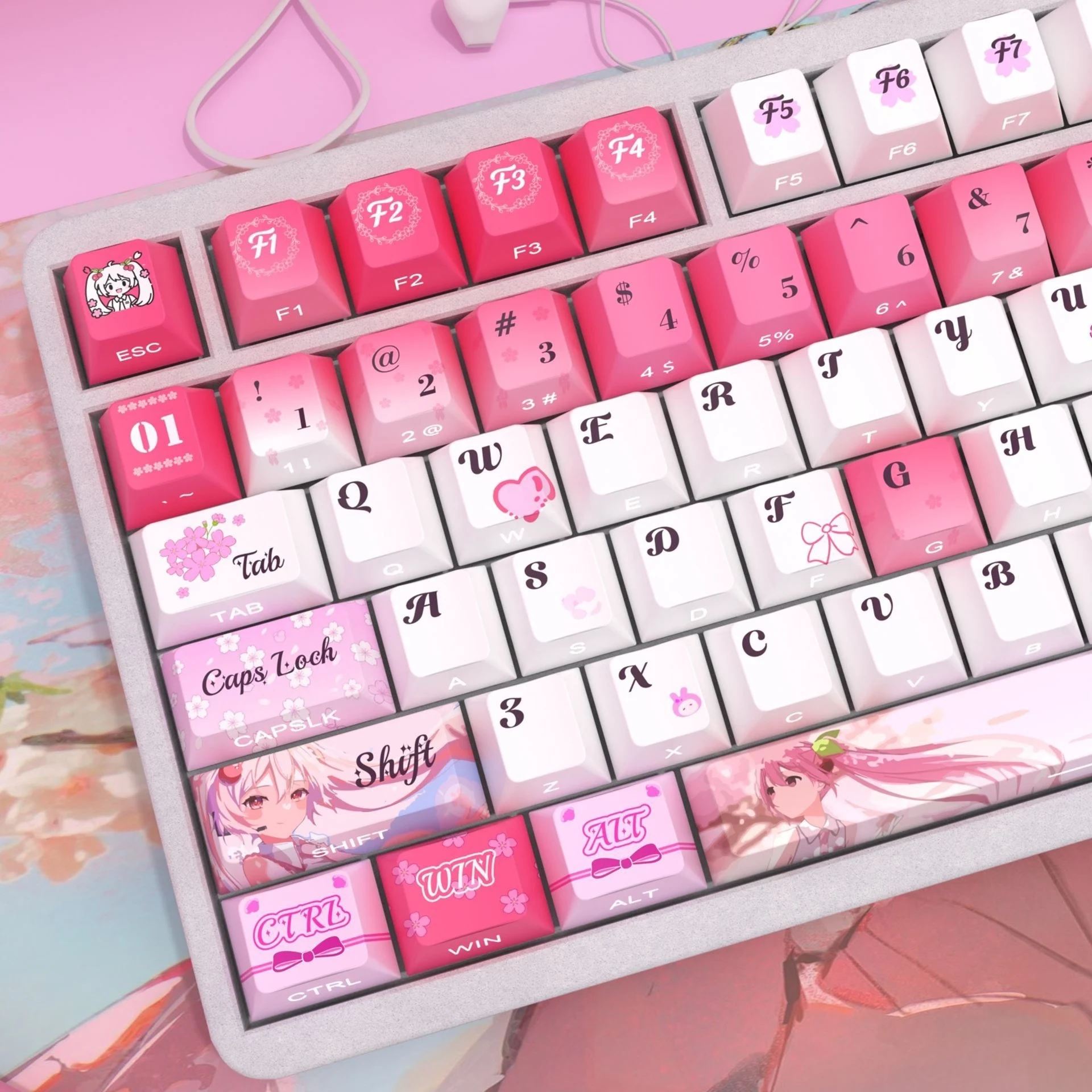 Custom Sakura Maiden Theme Cherry Profile Side Print Translucent Keycap Unique High Aesthetic Custom Professional Gift.