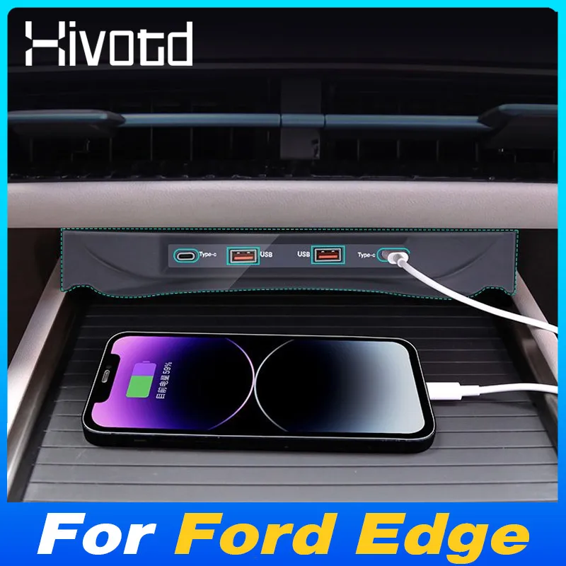 

For Ford Edge Car Docking Station USB HUB Type-C Multi-port Fast Cell Phone Charger Adapter Auto Interior Accessories 2024 2025