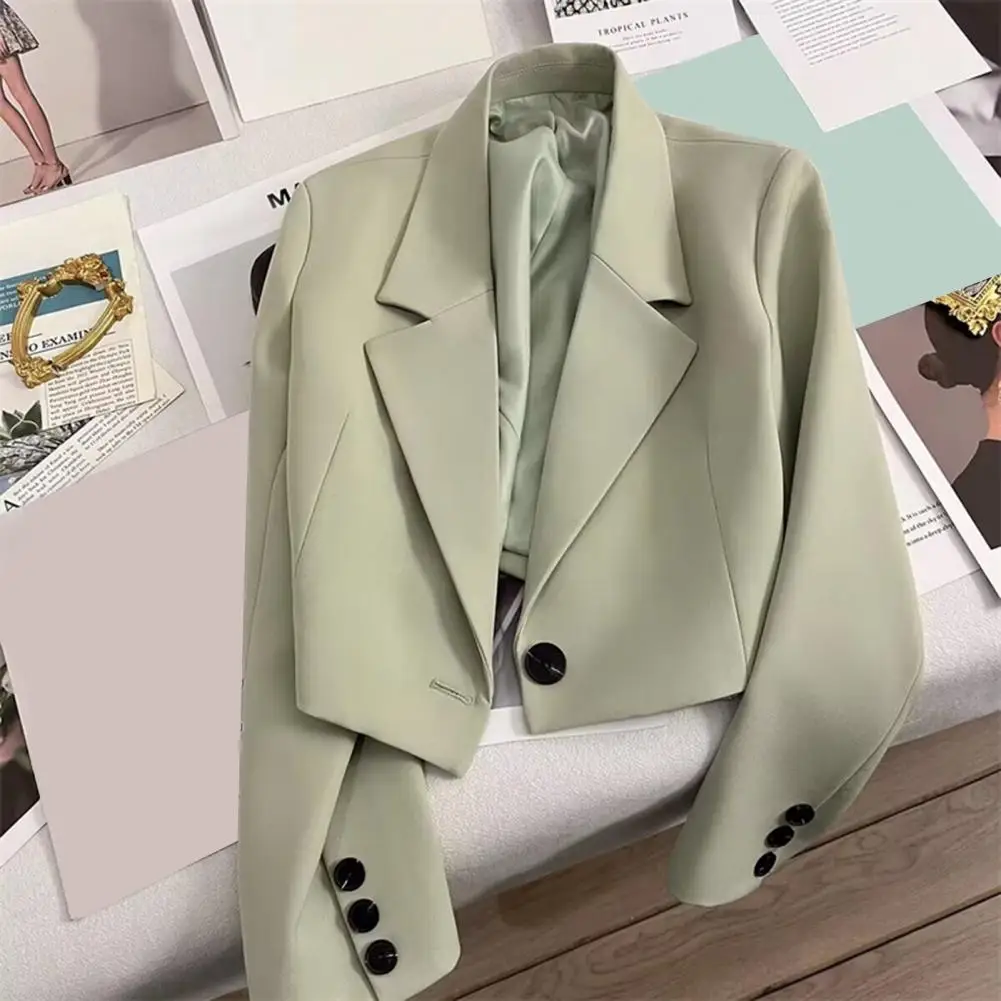 Street Style Suit Coat Elegant Women's Business Suit Coat with Turn-down Collar Slim Fit Solid Color Cardigan Jacket for Office