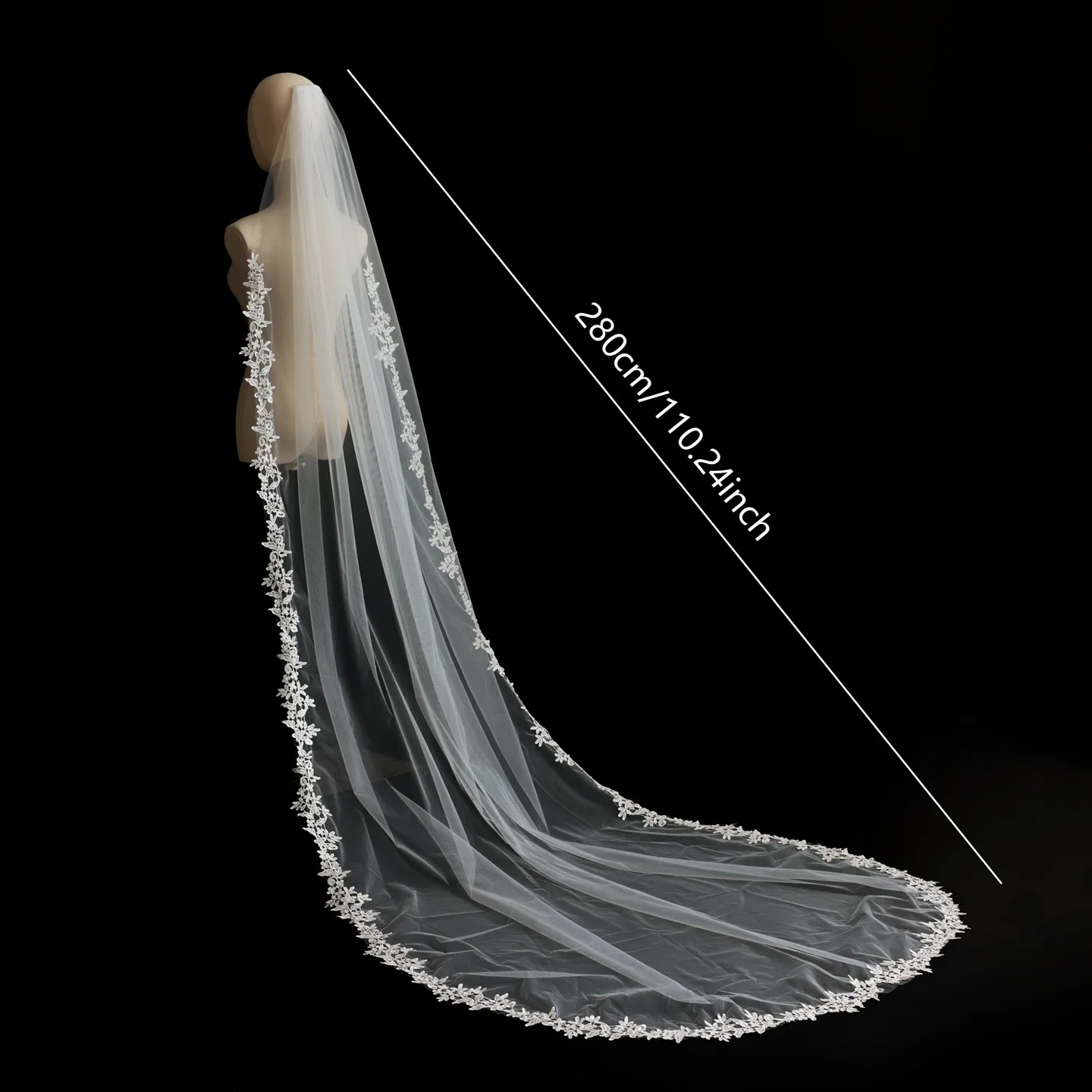 SLBRIDAL Einlagiger Spitzenblumen-Perlen-Hochzeitsschleier mit Kamm, Brautschleier, Hochzeitsaccessoires für die Braut, Hochzeitskleidung für Frauen – Detail 5