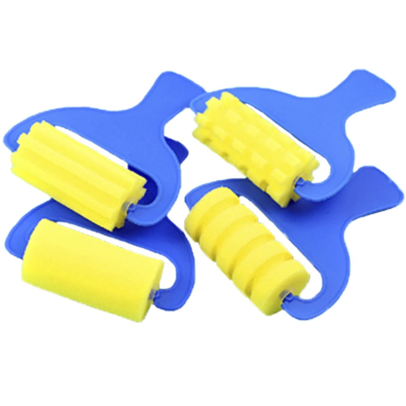 4Pcs DIY Sponge Paint Roller Brush Plastic Handle Set Kid Art Star Craft Painting Tool Early Education Drawing for Children Gift