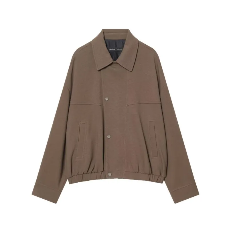 

Women Double Breasted Pilot Jacket Autumn Winter Casual Turn-down Collar Long Seelve Coat Elastic Hem Female Vintage Fashion Top