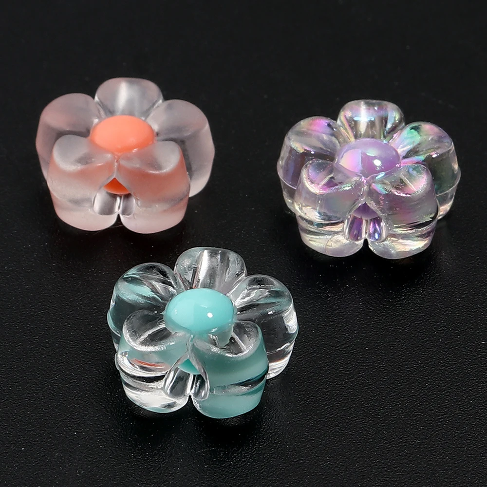 100pcs/lot Flower Beads Colorful Transparent Acrylic Beads Loose Beads  for DIY Crafts Home Decor Sewing Accessories Supplies