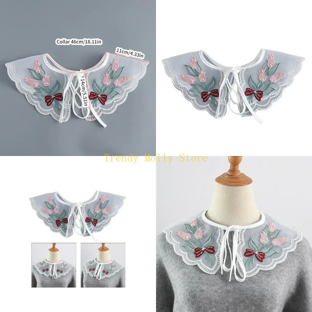 

N5KB Hanfu накладной воротник с вышитым цветочным узором, шаль для девочек, швейный инструмент