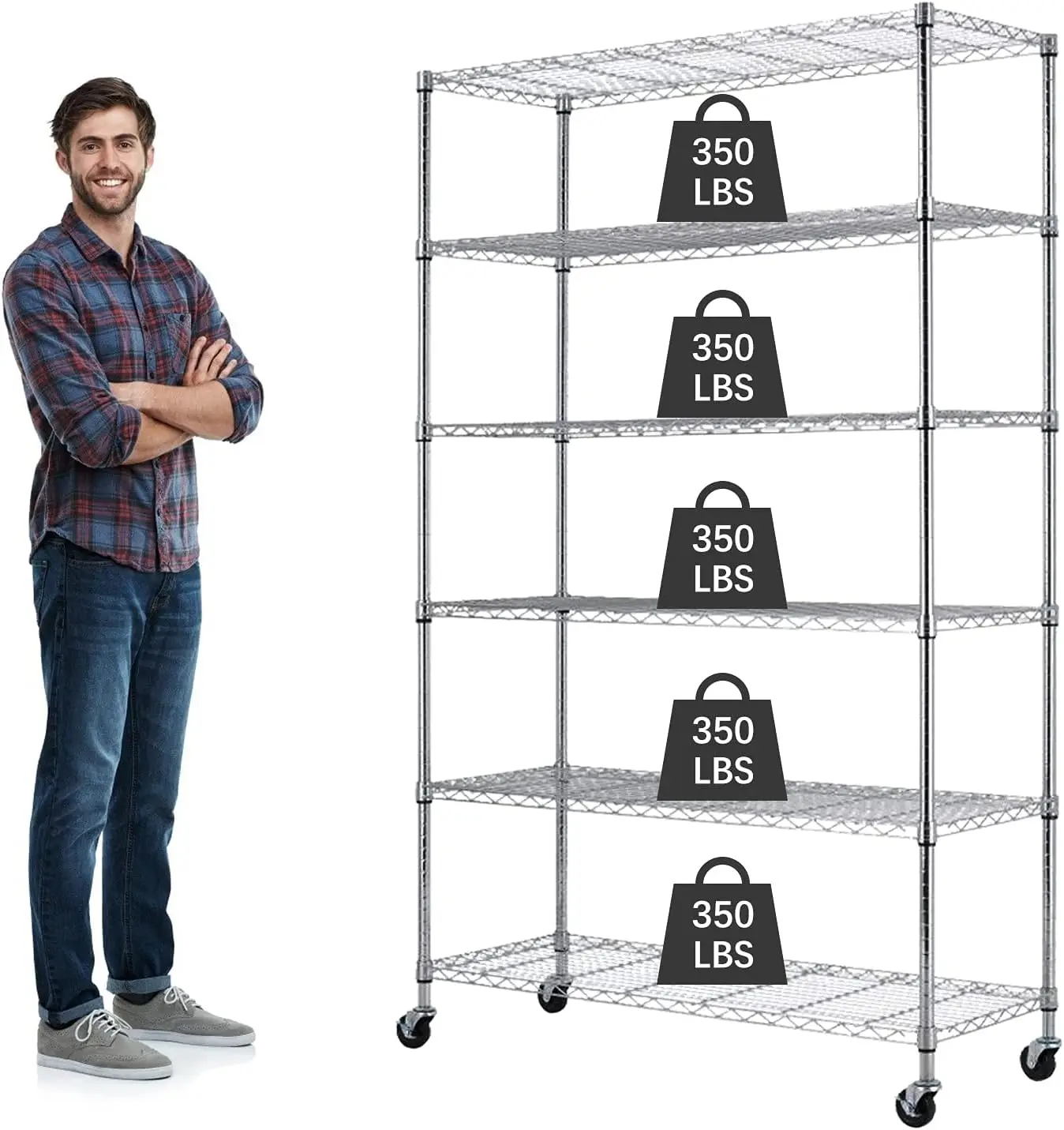 

Storage Shelves 6-Tier Wire Shelving Unit Garage Shelving With Wheels 2100Lbs Acity,18"" D X 48"" W X 78"" H Metal Shelves
