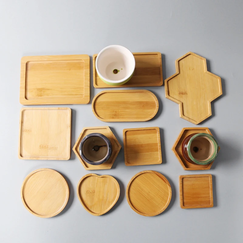 Bamboo Square Round Tray Flower Pot Tray Flower Pot Bamboo Drag Practical Storage Tea Set Tray Coaster