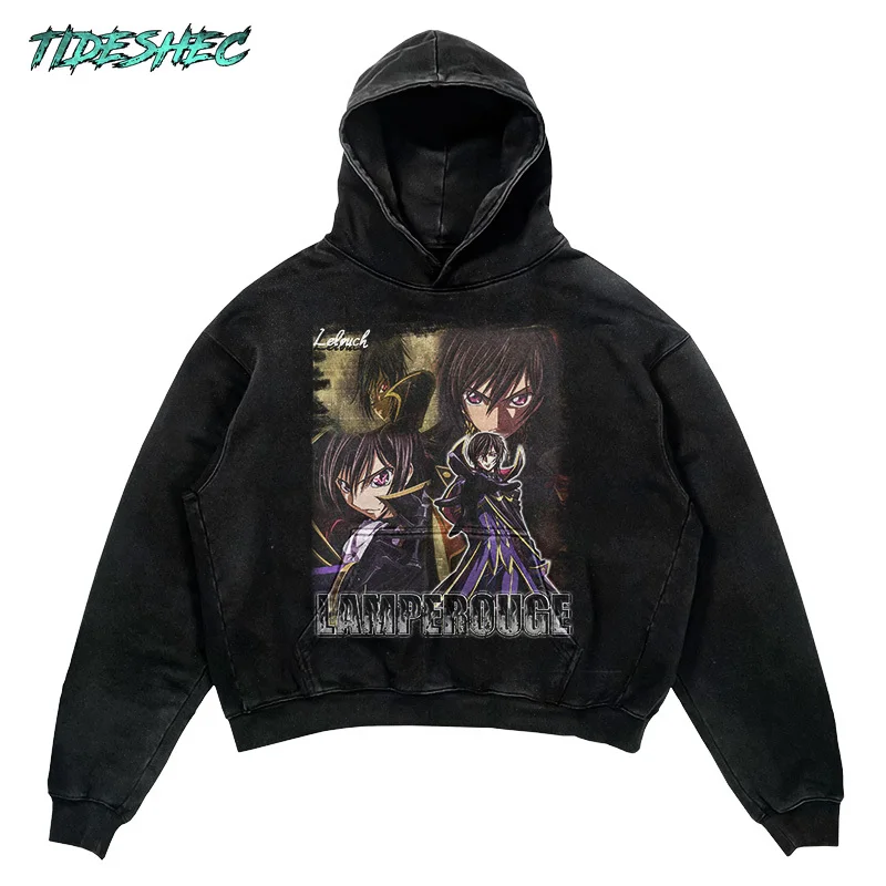 

TIDESHEC Goth Punk Anime Graphic Pullover Hoodie Hip Hop Streetwear 2024 Japanese Manga Retro Print Hoodie PNDLLX1