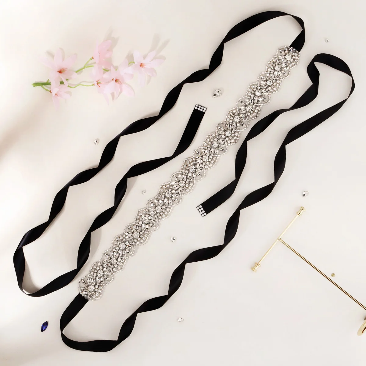 Strass Cinto De Noiva para Vestido De Casamento Acessórios Cor Prata Cristal Noiva Cinto Sash Ribbon Party Bridesmaid Gift